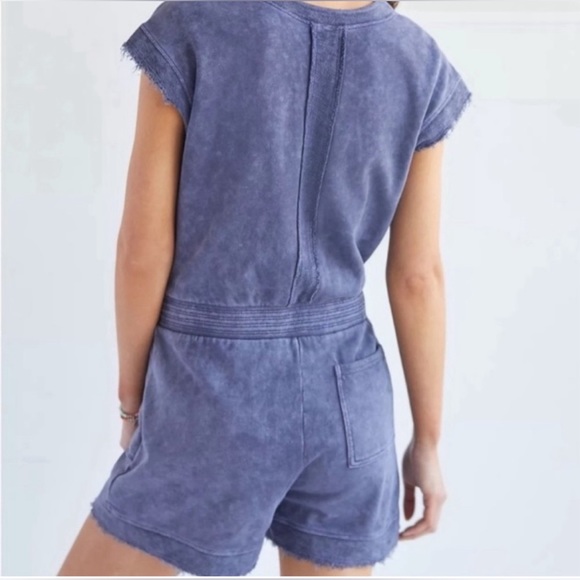 Anthropologie Daily Practice Blue Frayed Surplice Cotton Romper, Size Small - Picture 3 of 10